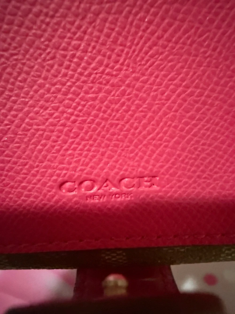 Coach Brown Signature Canvas Wristlet with Pink Snap Tab - Picture 4 of 9